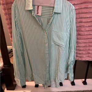 Velvet Heart Aqua and White Striped Shirt